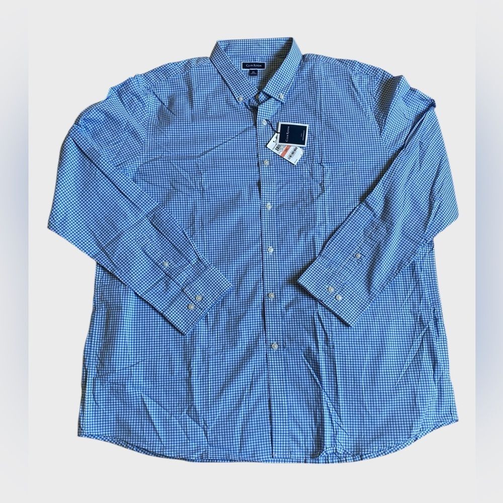 NWT Club Room Performance Button Down Shirt Men's Sz 3XL Blue White Check Preppy - Picture 13 of 16